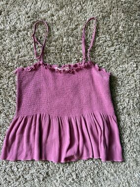 La Hearts Pink Smocked Ruffle Hem Cami